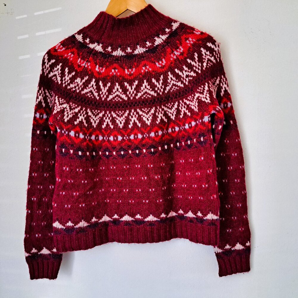 American Eagle Womens Christmas Sweater Fair Isle Red Long Sleeve Size XS/TP